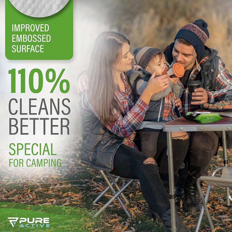 Pure Active Body Wipes for Camping 50 XXL Camping Wipes 12''x 12'', Shower Body Wipes for Camping, Body and Face Wipes, Biodegradable Personal Hygiene Body Cleansing Wipes for Women Men Kids Elderly Travel - Image 3